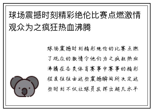 球场震撼时刻精彩绝伦比赛点燃激情观众为之疯狂热血沸腾