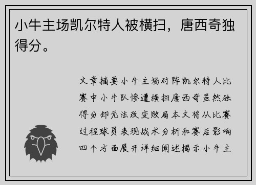 小牛主场凯尔特人被横扫，唐西奇独得分。