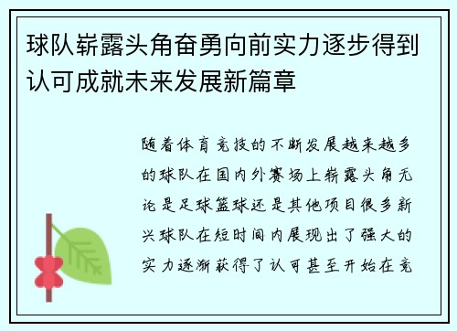 球队崭露头角奋勇向前实力逐步得到认可成就未来发展新篇章